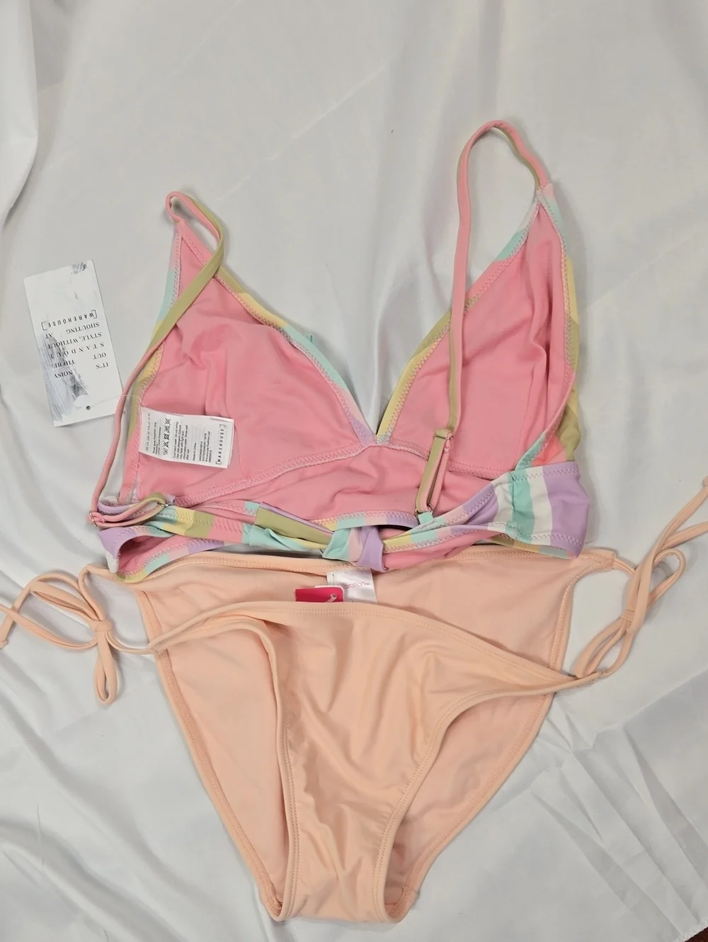Xhilaration Pastel Striped Triangle Bikini Top with Peach Bottoms L & 10